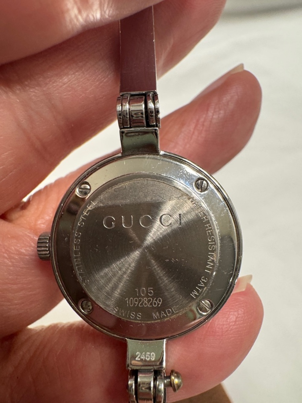 Authentic Gucci Silver Bangle Watch with Green and Red Stripe Dial - Picture 6 of 14